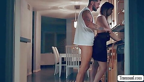 Horny brunette with big tits is fucked from behind