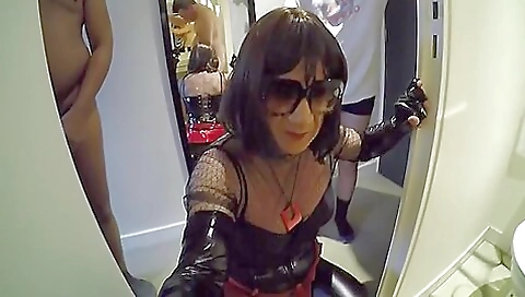 Horny brunette gets fucked in her ass in a bdsm threesome