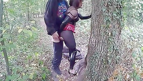 Busty brunette slut in leather bondage fucks her lover