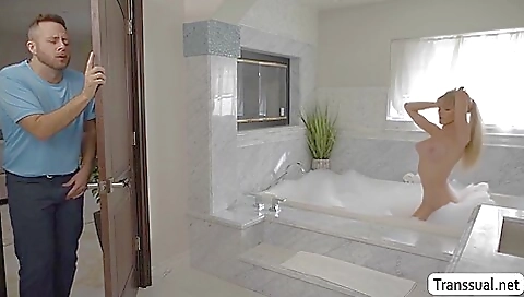 Blonde shemale with a thick dick gets anally fucked