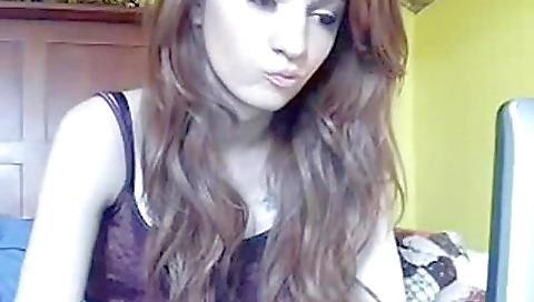 Hot brunette likes sucking cum in her mouth and face pan with hands