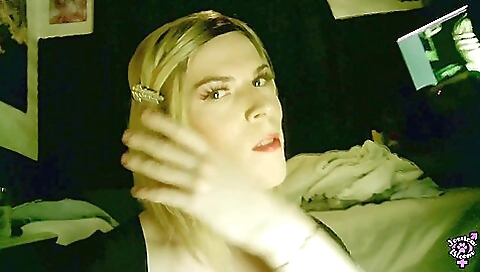 Hot blonde with a nice booty sucks and rides dildos