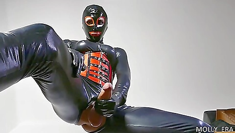 Latex milf naked watching her big cock in her pussy