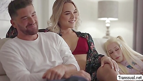 Blonde with big ass sucks and rides cock on the bed