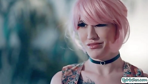 Red-haired brunette with a tattooed booty is anal fucked