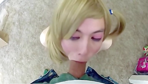 Busty shemale with a huge natural snatch is taking a deepthroat